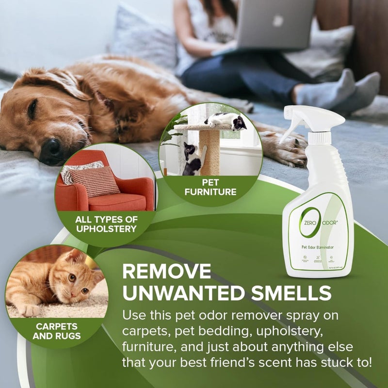 Zero Odor - Pet Odor Eliminator for Strong Odor, Eliminate Air & Surface Odors - Patented Molecular Technology Best For Carpet, Furniture, Beds Smell Great Again (Over 400 Sprays Per Bottle) - Image 3
